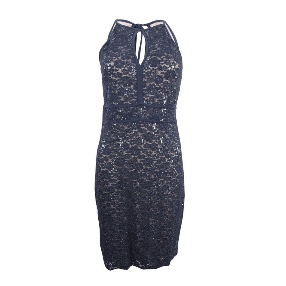 Nightway Women's Lace Keyhole Sheath Dress - Charcoal/Nude